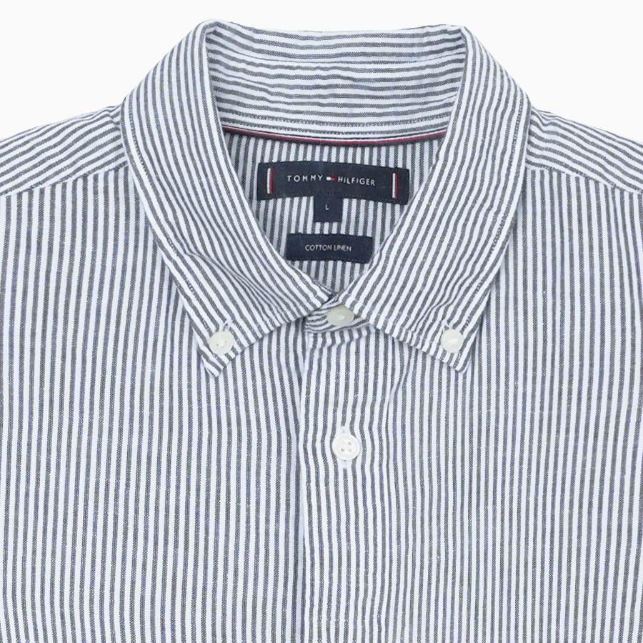 TOMMY HILFIGER [Official Headquarters] [Regular fit] Linen Blended Stripe Short Sleeve Shirt (T12F3WSH130MT10A4)
