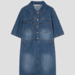 8 seconds Shirt Style Short Sleeve Denim Dress — Blue