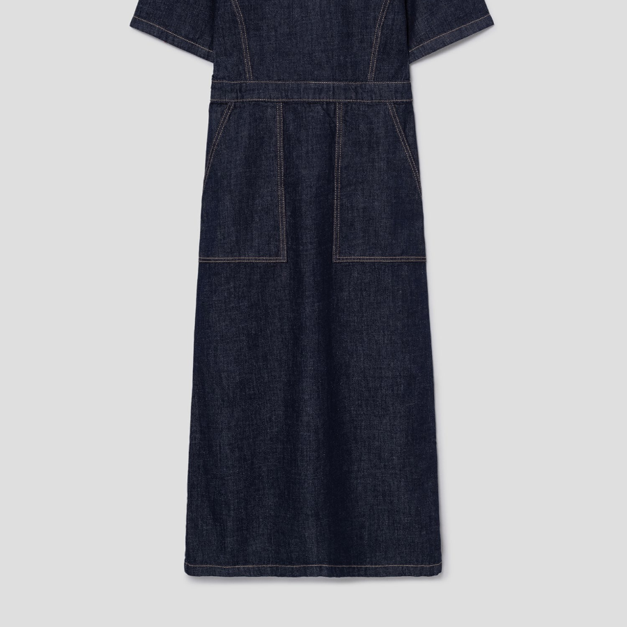 8 seconds Short Sleeve Denim Long Dress — Navy