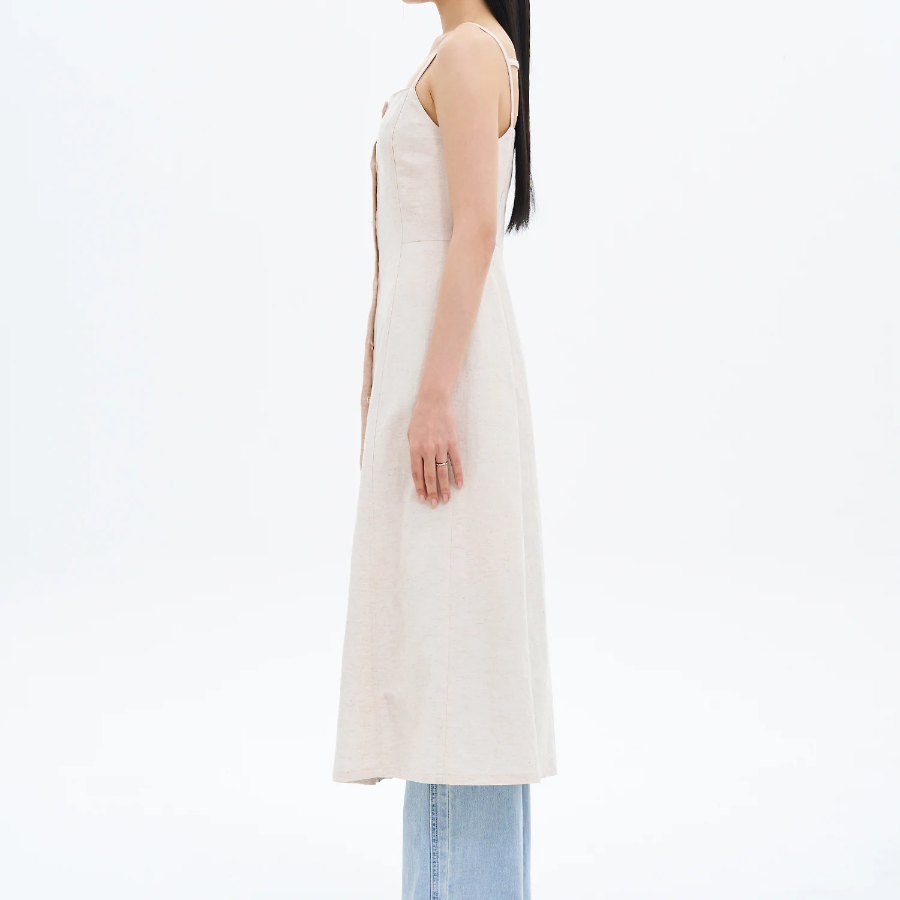 8 seconds Linen Sleeveless Dress — Beige