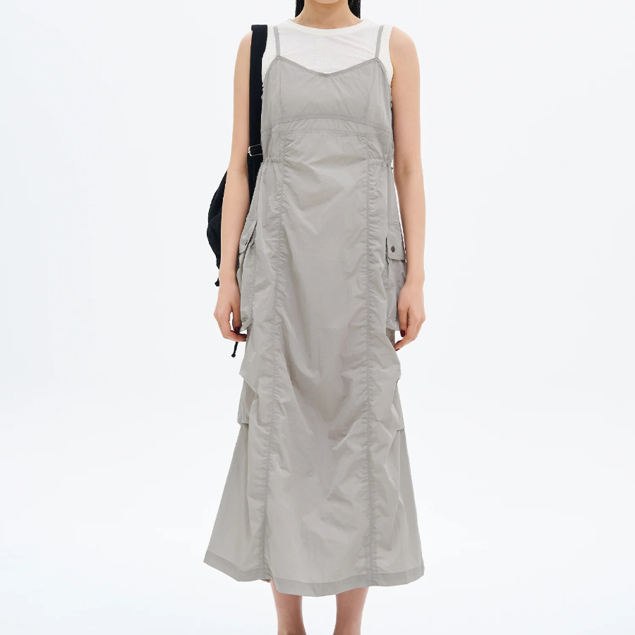 8 seconds Puckering Long Dress — Light Gray