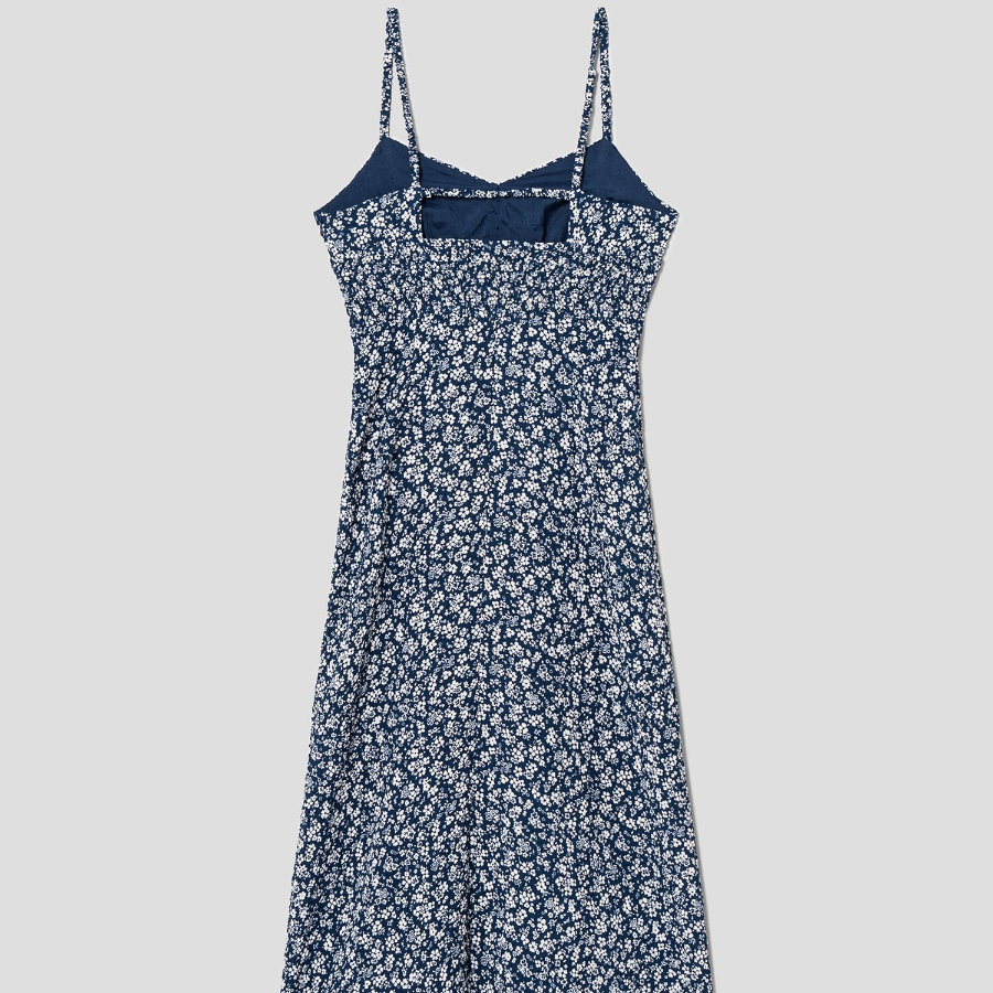 8 seconds Flower Print Sleeveless Long Dress — Navy