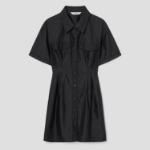 8 seconds 40s Cotton Blend Shirt Mini Dress — Black