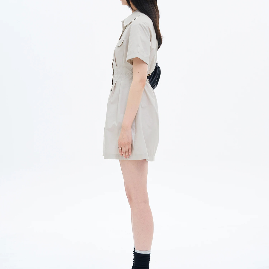 8 seconds 40s Cotton Blend Shirt Mini Dress — Light Gray