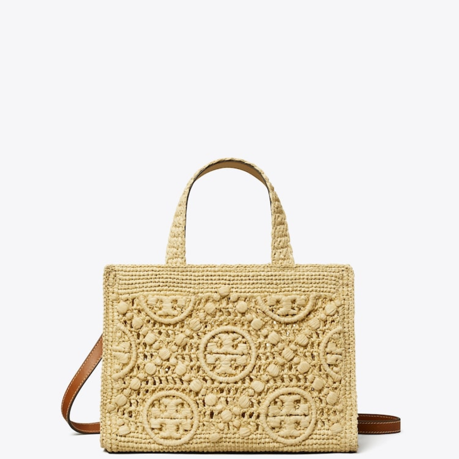 TORY BURCH T Monogram Raffia Square Tote – Natural
