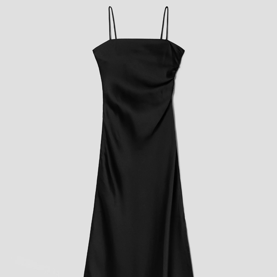 8 seconds Satin Sleeveless Long Dress — Black