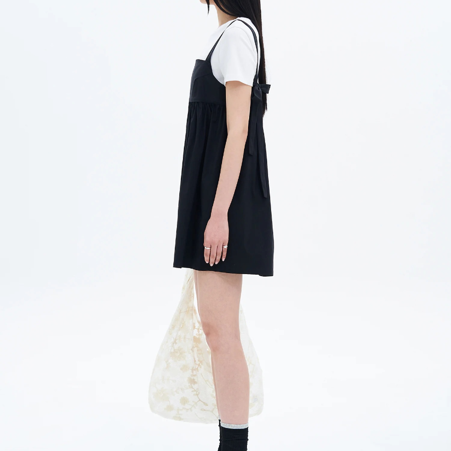 8 seconds Back Ribbon Mini Dress — Black