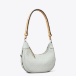 TORY BURCH T Monogram Pebble Crescent Bag – Titanium