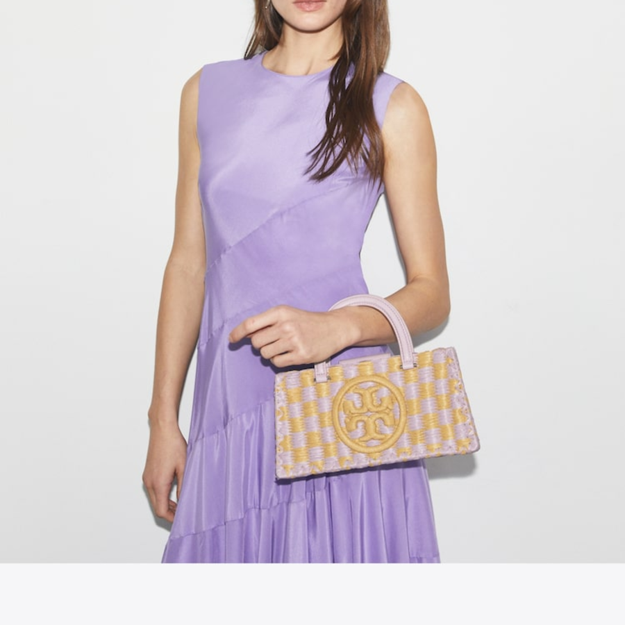 TORY BURCH Ella Hand-Crocheted Checkered E/W Top Handle – Pale Purple