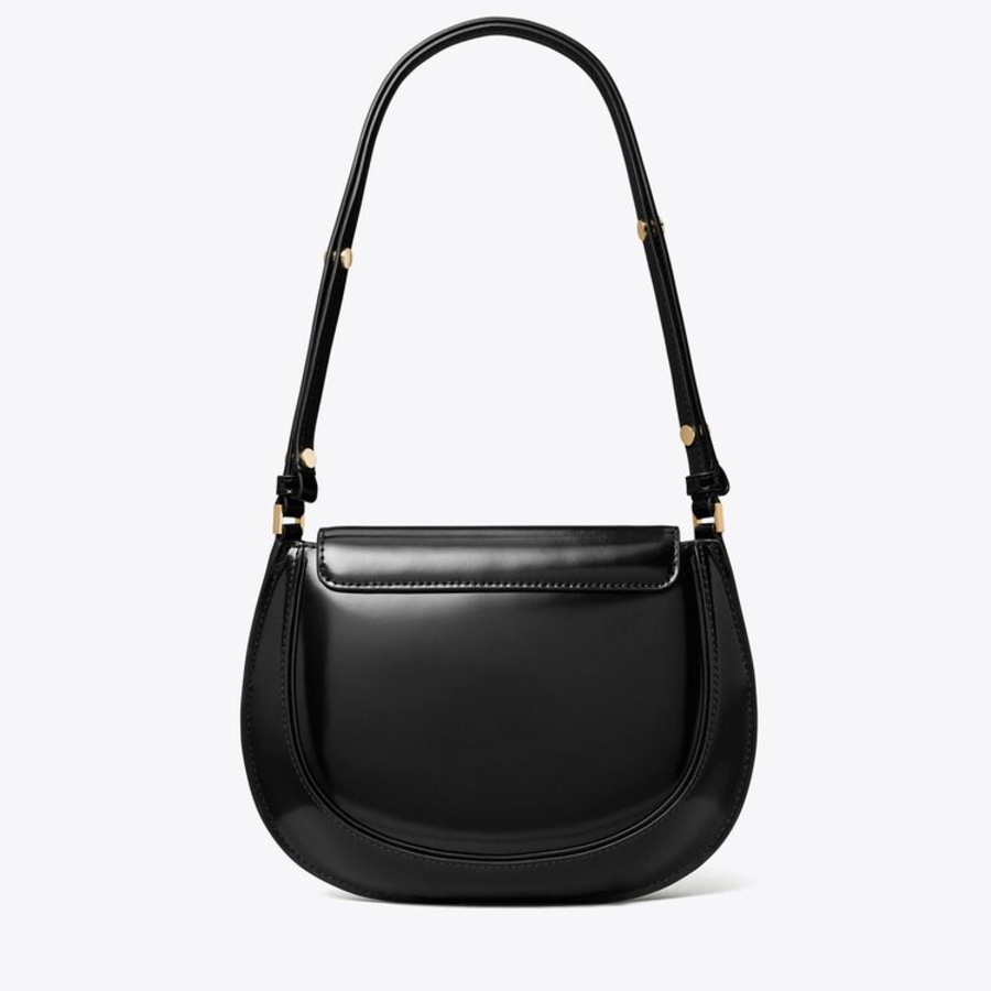 TORY BURCH Robinson Spazzolato Small Flap Bag – Black
