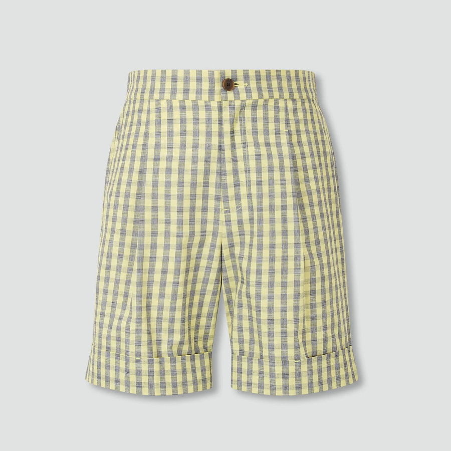 JAJU Cotton Check Tuck Half Pants – Yellow