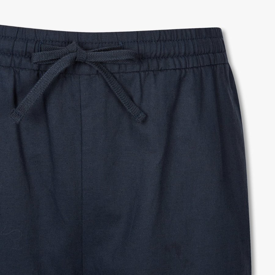 JAJU Linen Blended Banding Half Pants – Navy