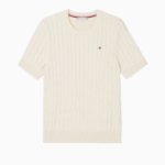 TOMMY HILFIGER Official Slim Cable Knit Short-Sleeve Sweater