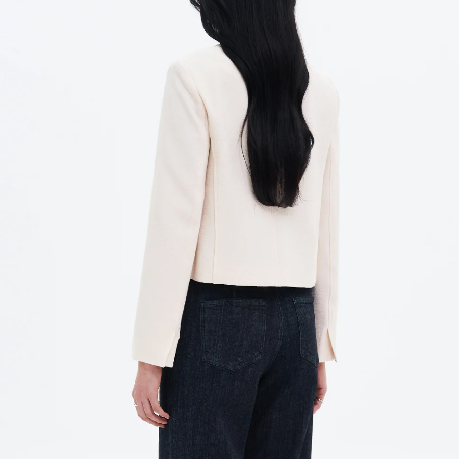 8 seconds Square-Neck Formal Long Jacket – Ivory
