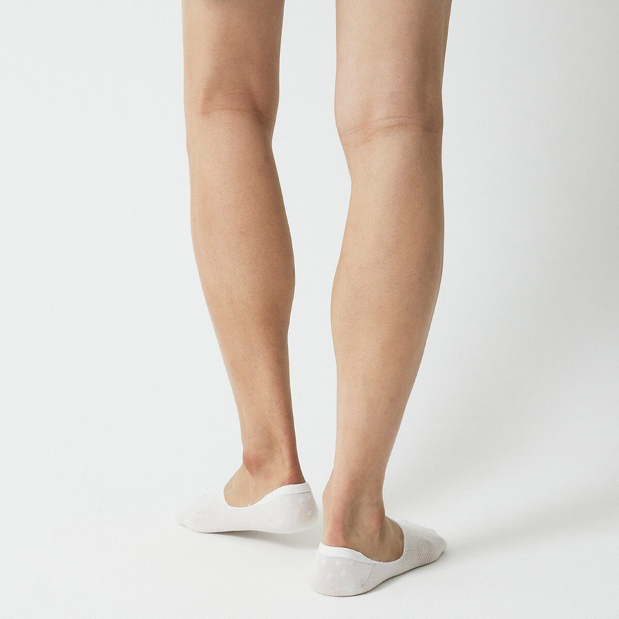 JAJU Cotton Mesh Middle-Cut No-Show Socks – White