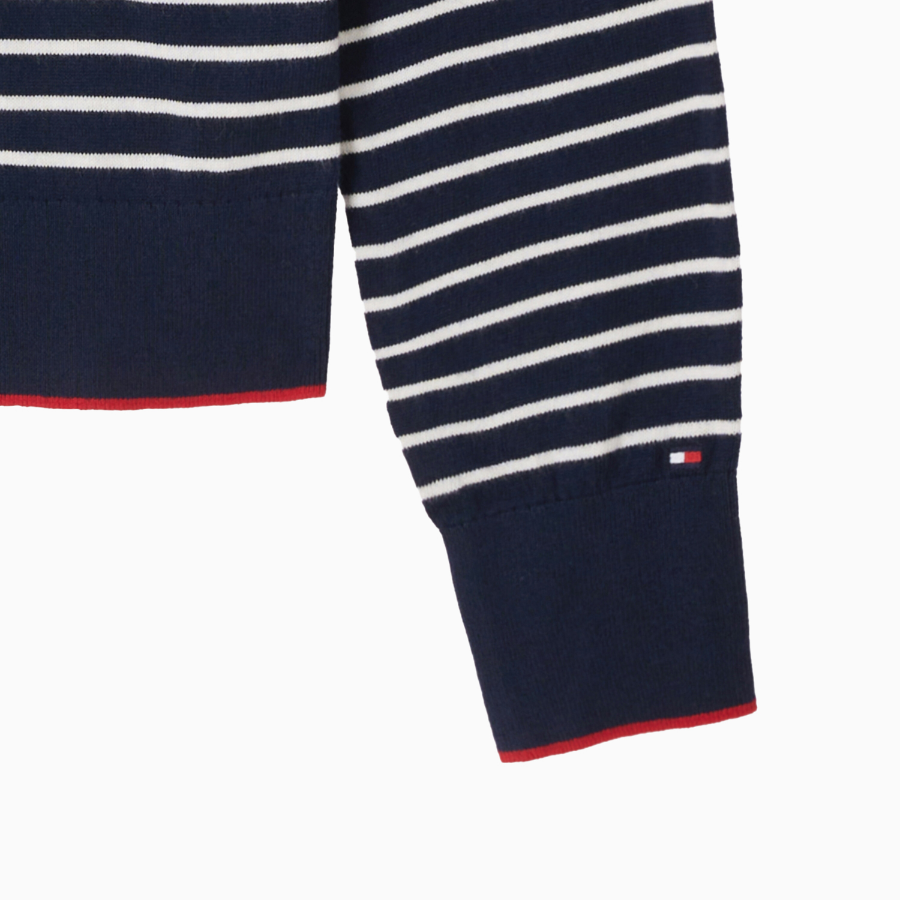 TOMMY HILFIGER [Official Headquarters] Striped Logo Crew Neck Cardigan