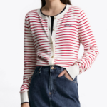 TOMMY HILFIGER [Official Headquarters] Striped Logo Crew Neck Cardigan