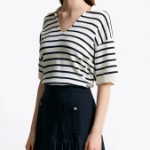 TOMMY HILFIGER [Official Headquarters] Striped Open Collar Sweater