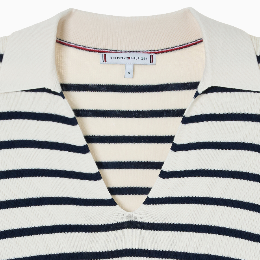TOMMY HILFIGER [Official Headquarters] Striped Open Collar Sweater