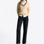 TOMMY HILFIGER [Official Headquarters] Varsity Cable V-Neck Sweater