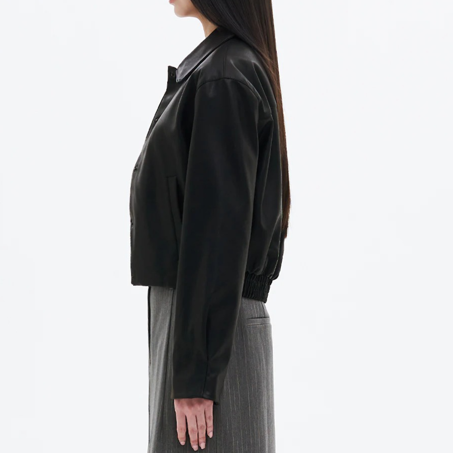 8 seconds Leather Snap Button Slim Outer — Black
