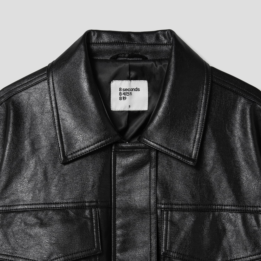 8 seconds Faux Leather Shirt Style Blouson — Black