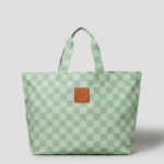 Maison Kitsune Unisex Cafe Kitsune Checkerboard Maxi Tote Bag - Basile/Lime Pattern