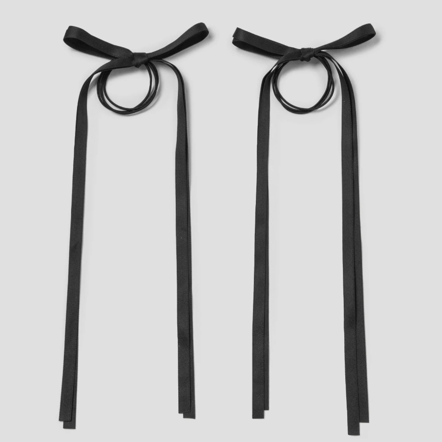 8 seconds Long Ribbon Hair Tie Set (2P) — Black
