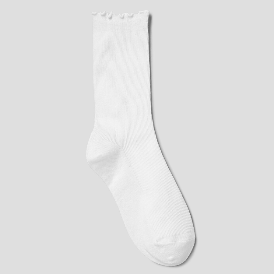 8 seconds Shirred Ankle Fine Ribbed Socks — White