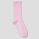 8 seconds Shirred Ankle Fine Ribbed Socks — Light Pink