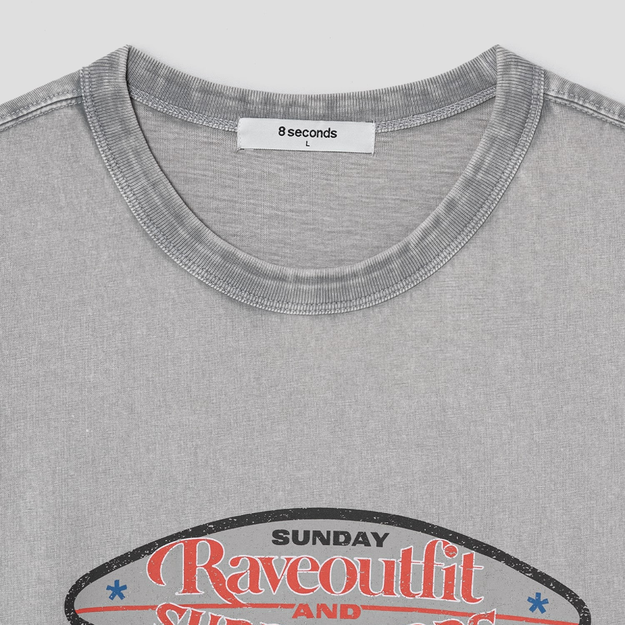 8 seconds Garment Dyeing Oval Graphic T-shirt – Light Grey