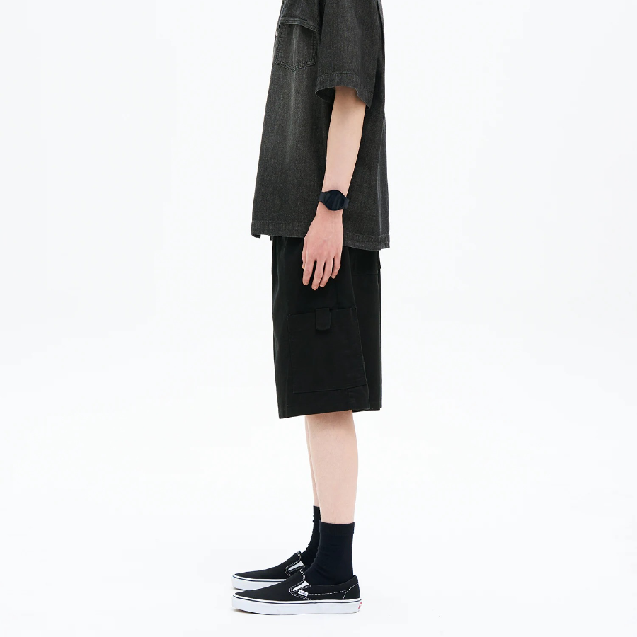 8 seconds Washed Cotton Pocket 6/10 Banding Shorts — Black