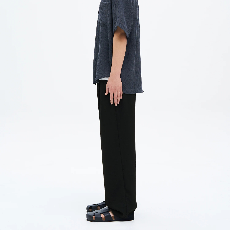 8 seconds Lightweight Rayon Blend Semi Wide-Fit Banding Pants — Black