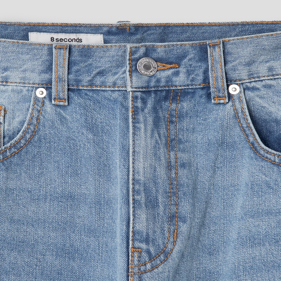 8 seconds Essential Semi Wide-Fit Denim Pants — Sky Blue