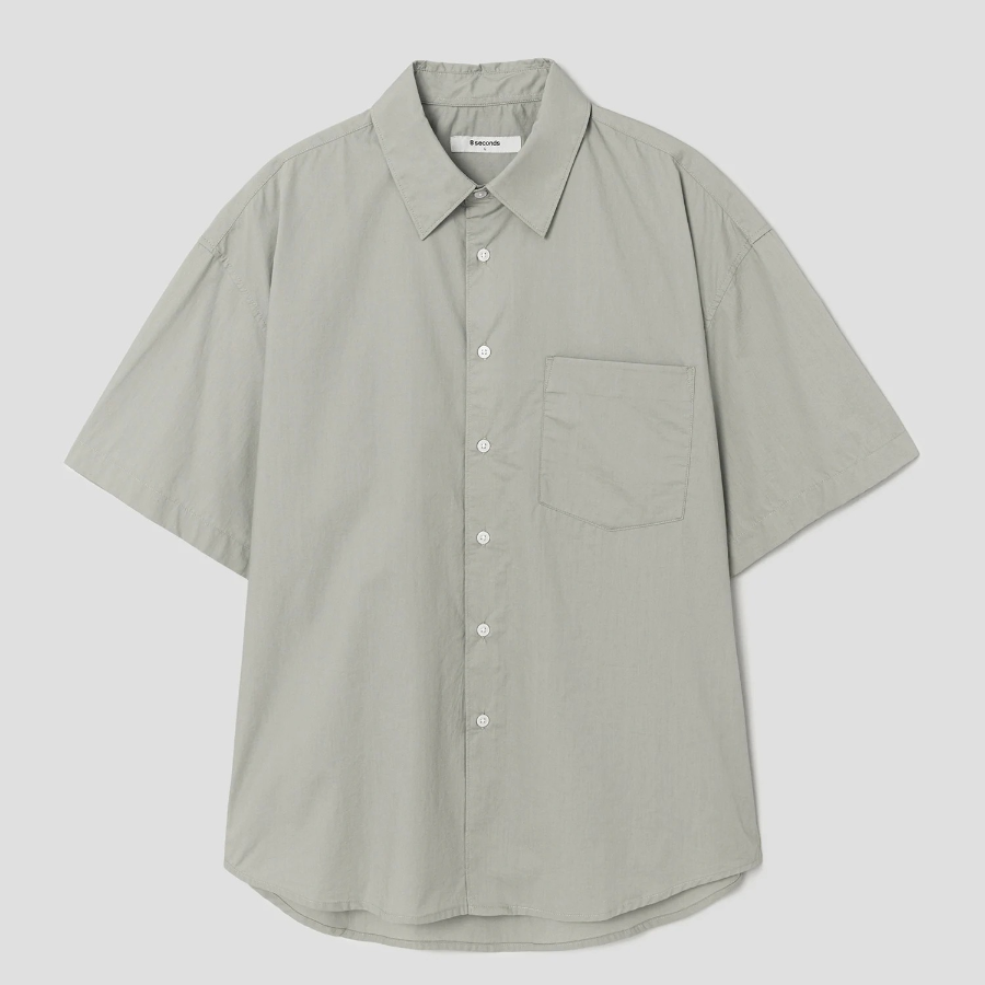 8 seconds 60s Cotton Poplin Oversized Short-Sleeve Shirt — Khaki