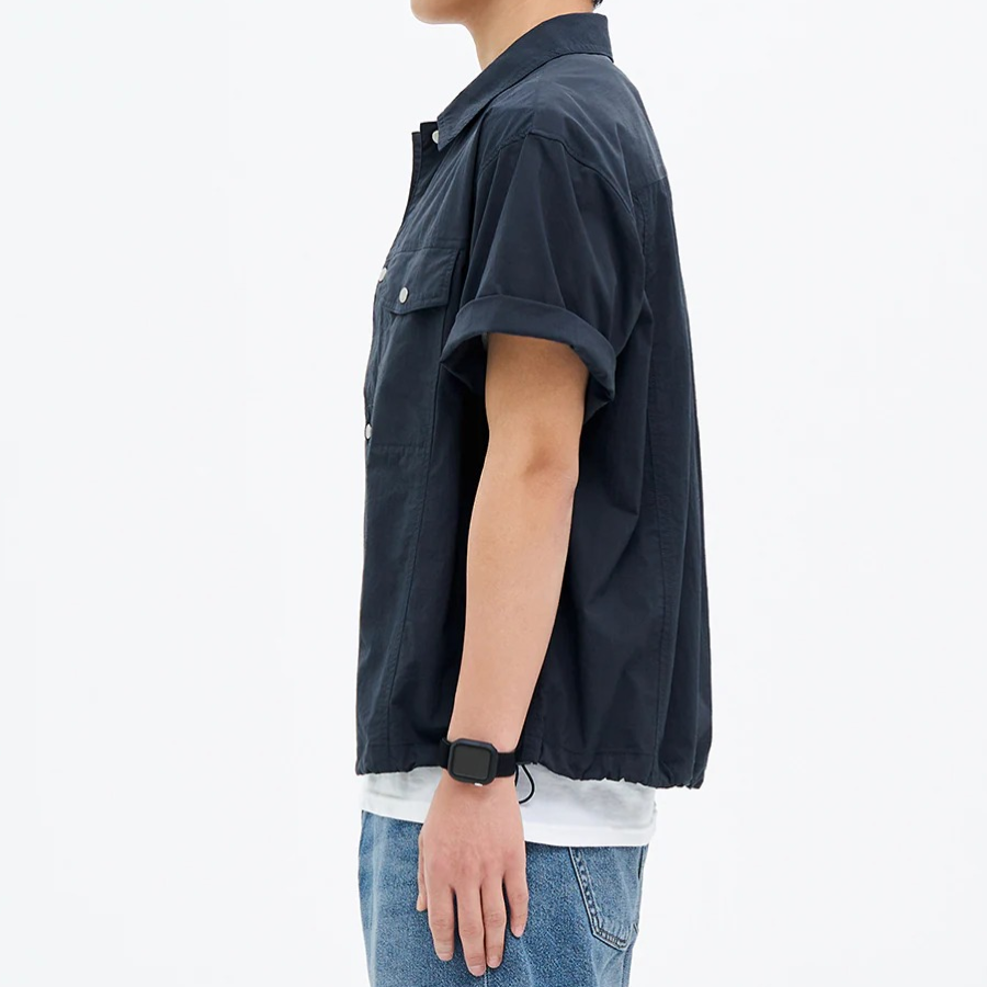 8 seconds Nylon Trucker Oversized Short-Sleeve Shacket — Navy