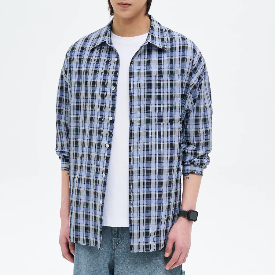 8 seconds Oversized Check Shirt — Sky Blue