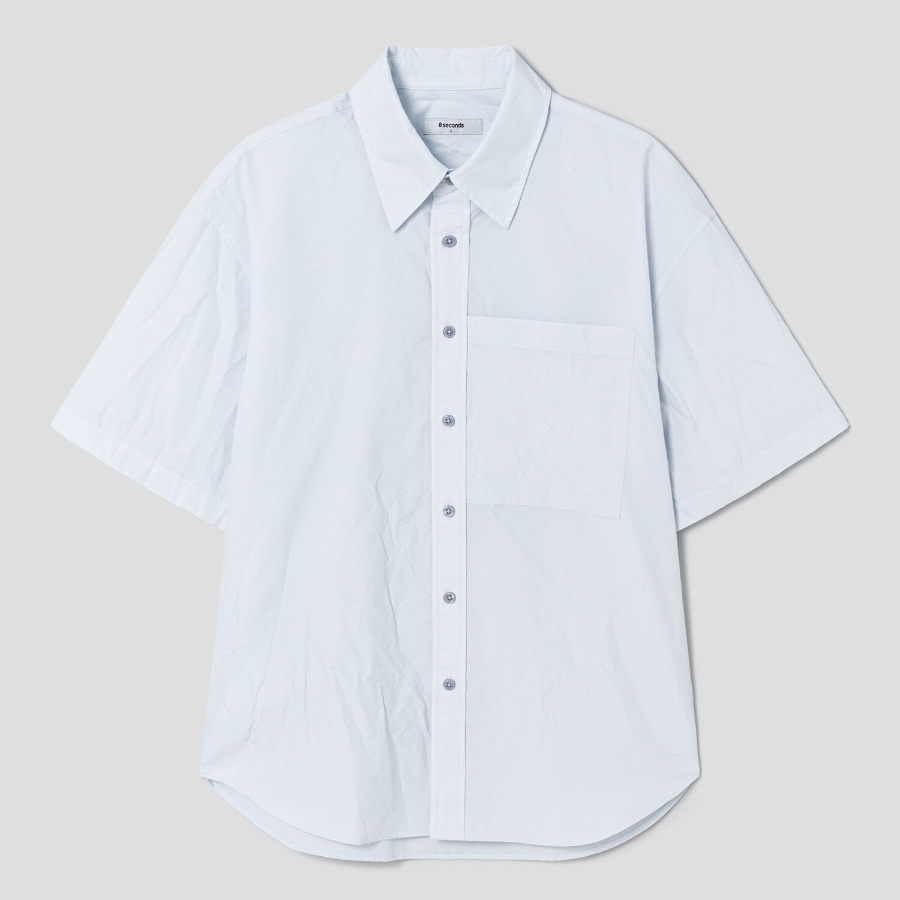 8 seconds Officer Overfit Short-Sleeve Shirt — Sky Blue