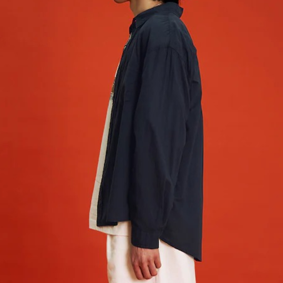 8 seconds Washing Texture Denim Short Sleeve Shirt — Black