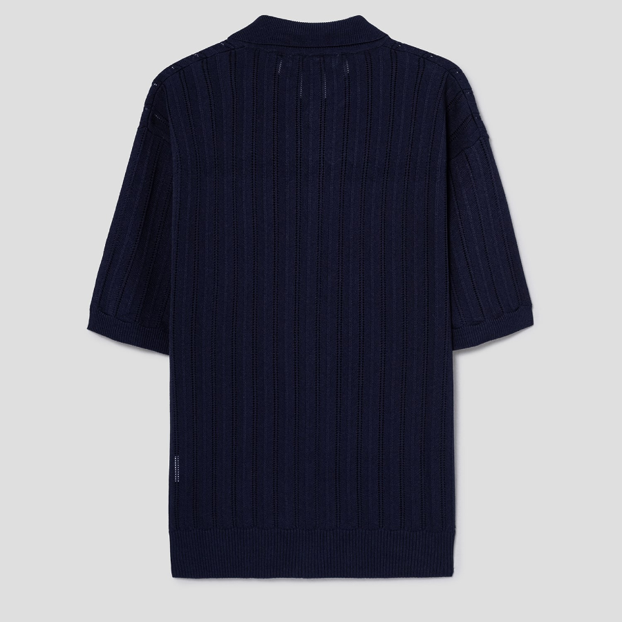 8 seconds Openwork Collared Short Sleeve Cardigan — Navy