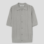 8 seconds Openwork Collared Short Sleeve Cardigan — Light Grey