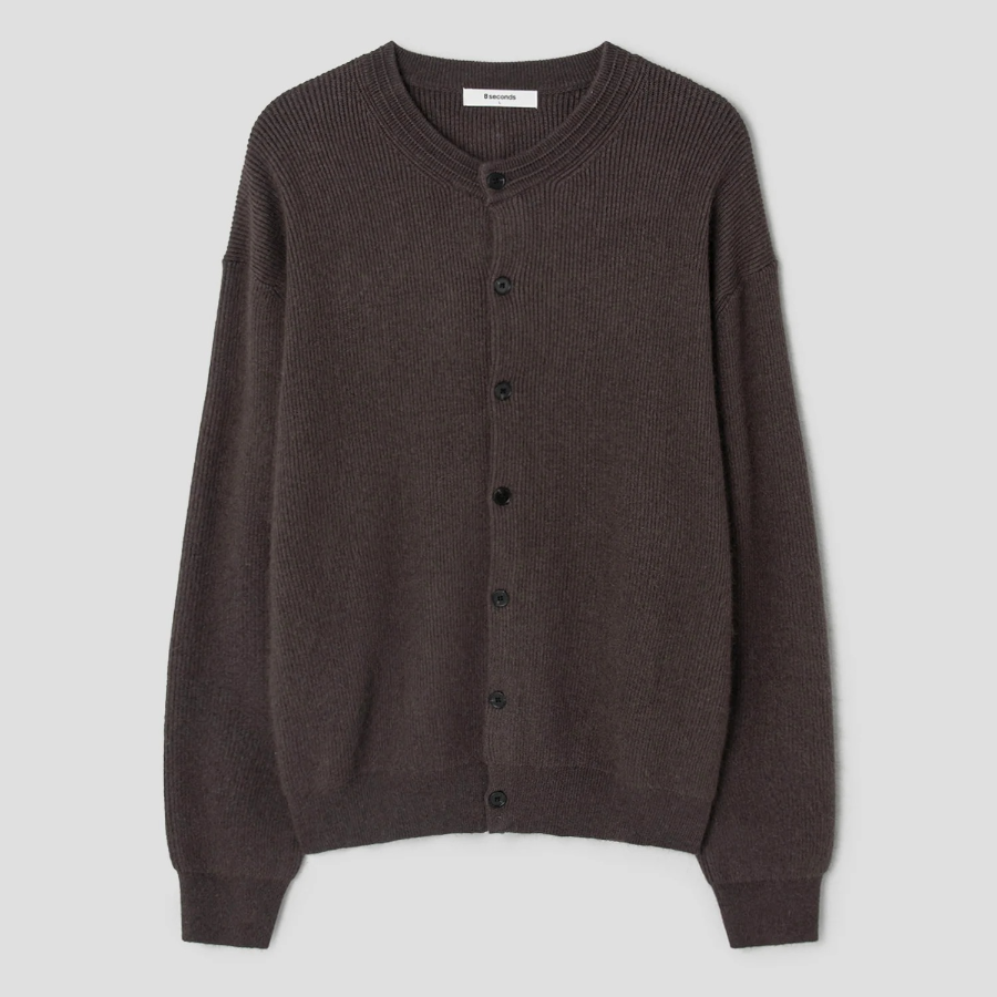 8 seconds Raccoon Blended Round Cardigan — Brown