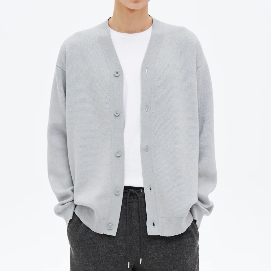 8 seconds Double-Faced Y-Neck Basic Cardigan — Light Grey