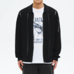8 seconds Textured Stripe Collar Zip-Up Cardigan — Black