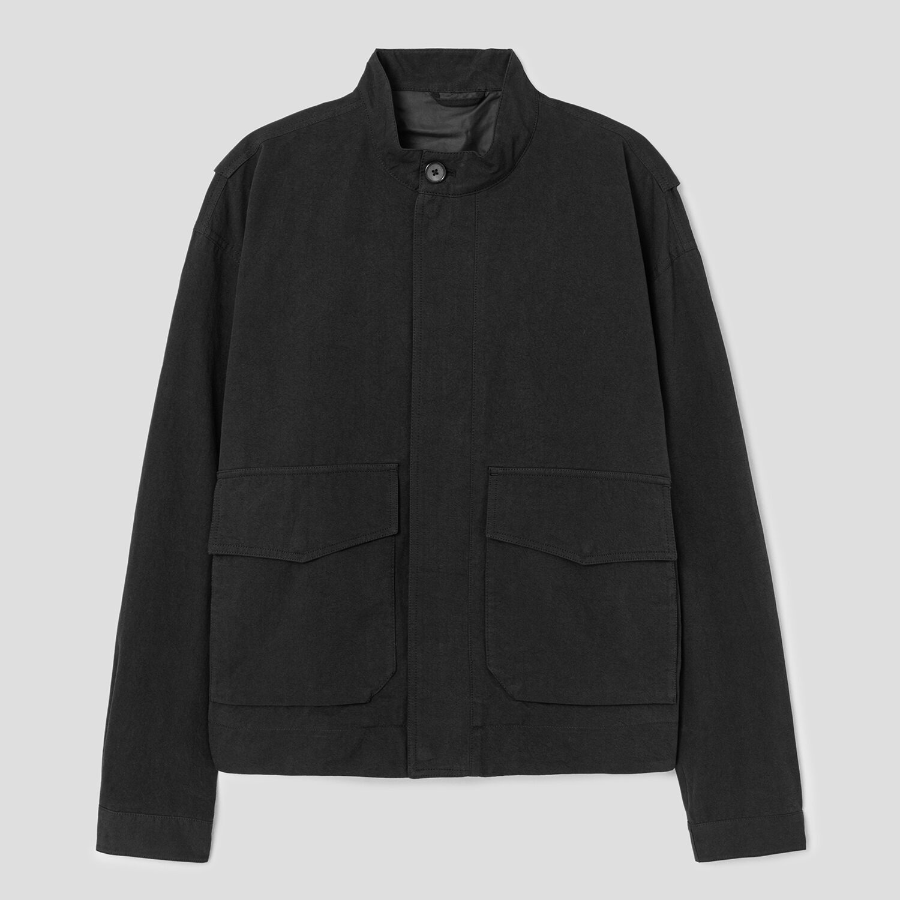 8 seconds Washed Cotton Stand Collar Short Jumper — Black