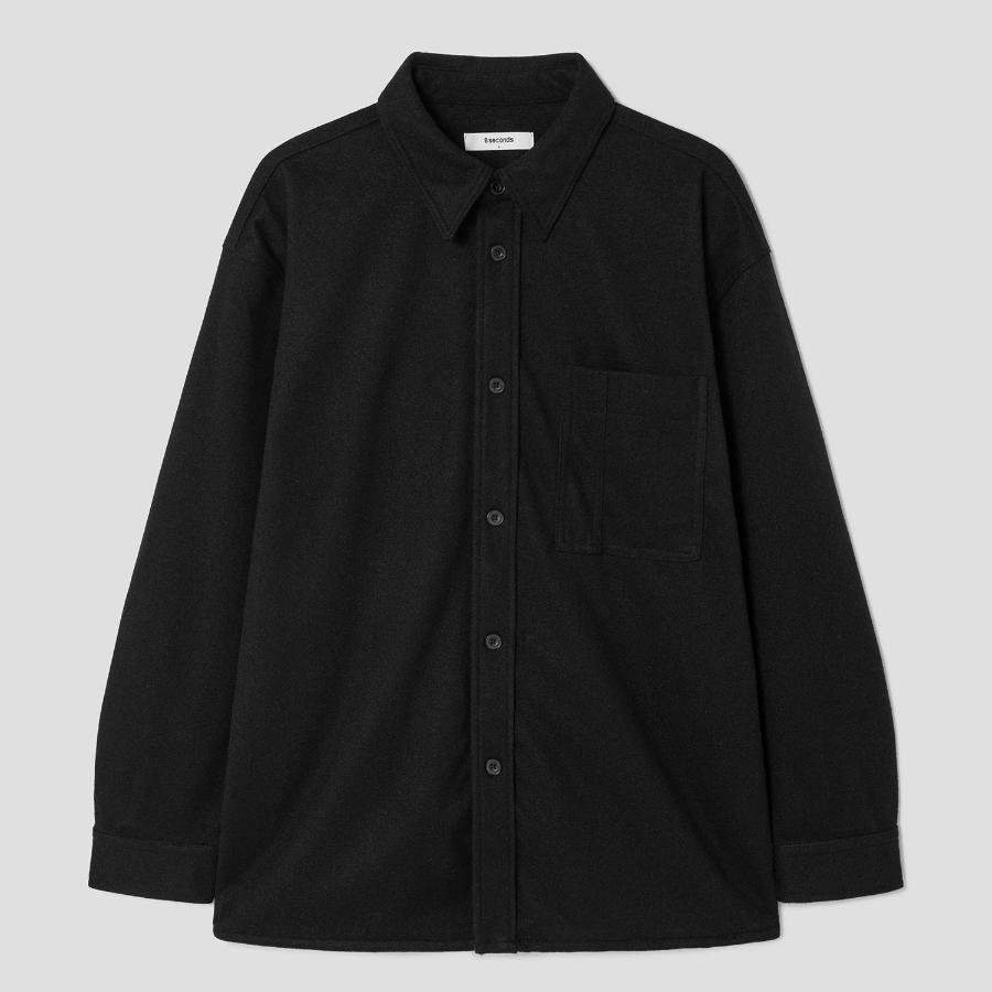 8 seconds Wool-like Hairy Oversized Shacket — Black