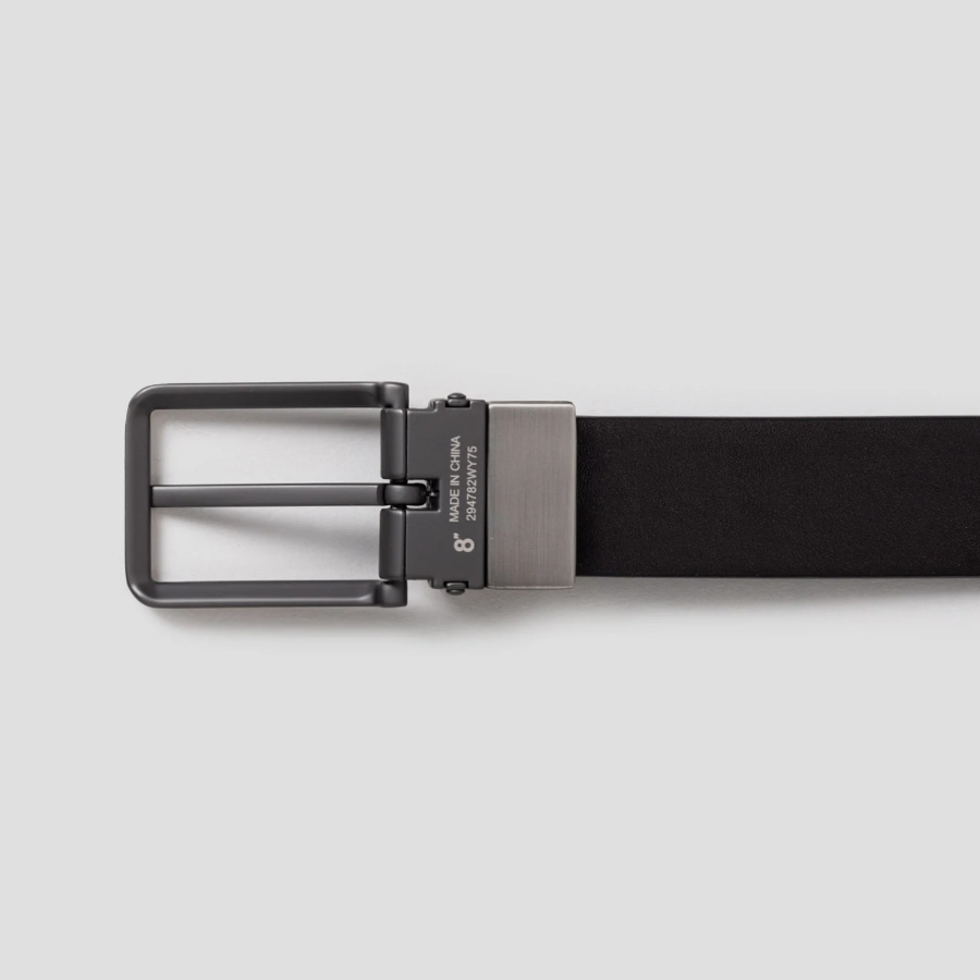 8 seconds [Reversible] 30mm Dual Texture Rotating Buckle Belt — Black