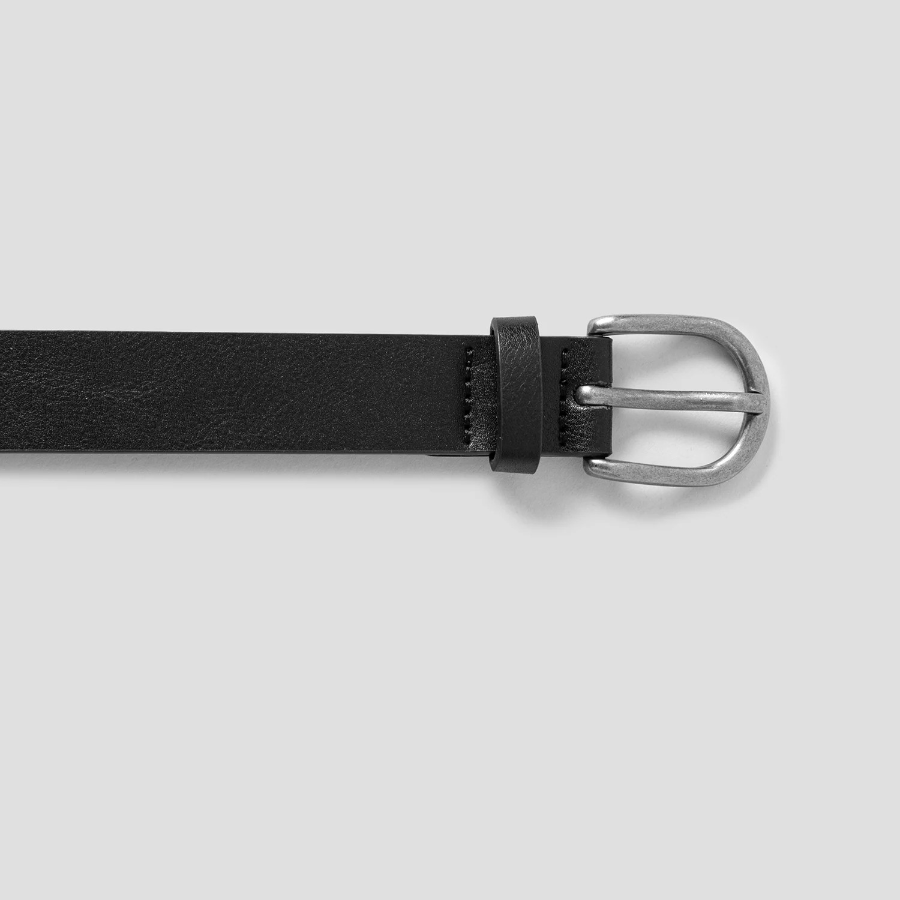 8 seconds 25mm Silver Glossy Round Buckle Belt — Black