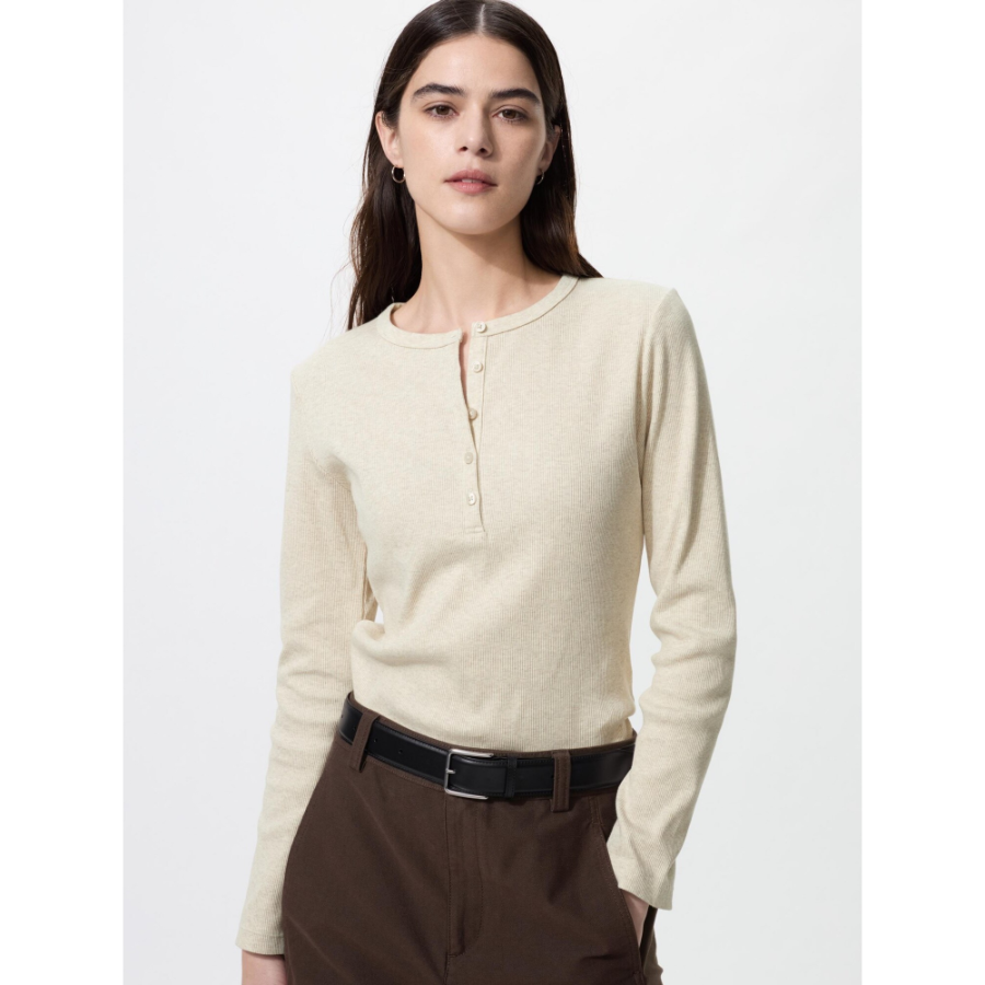 Uniqlo Rib Henley Neck T с длинным рукавом