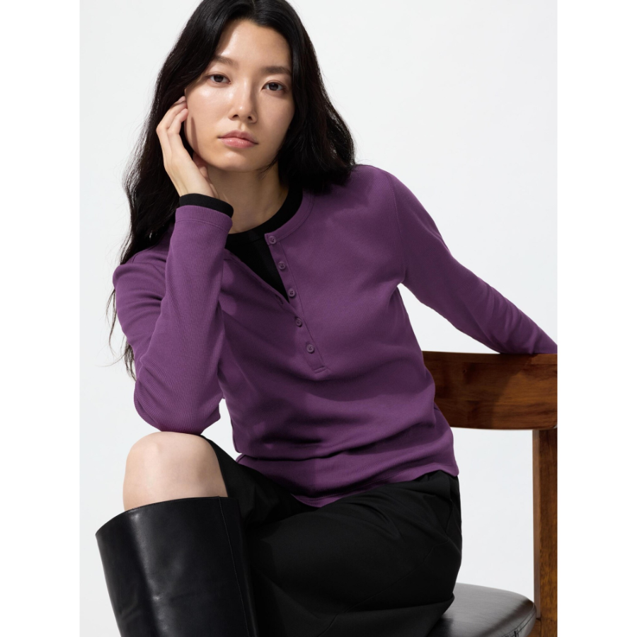 Uniqlo Rib Henley Neck T с длинным рукавом
